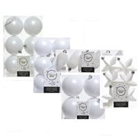 Decoris Kerstversiering kunststof kerstballen winter wit 6-8-10 cm pakket van 68x stuks -