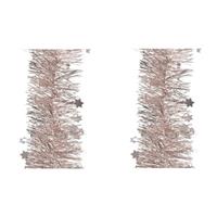 Decoris 3x stuks lichtroze sterren kerstslingers 10 cm breed x 270 cm versiering -