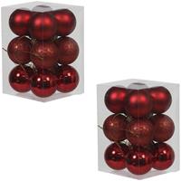 24x Rode kunststof kerstballen 6 cm glans/mat/glitter -