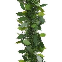 Decoris 2x stuks groene lametta folie guirlandes/slingers met hulstblad 10 x 270 cm -