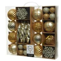 Decoris 50x Gouden kerstballen en figuur hangers 4-8-15 cm kunststof mix -