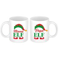 Bellatio Set van 2x mokken Pappa en Mama Elf koffiemok / theebeker kerstcadeau ouders 300 ml -