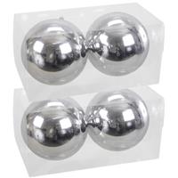 Bellatio 4x Grote kunststof kerstballen zilver 15 cm -
