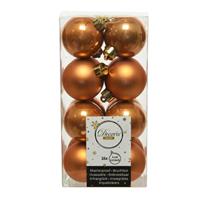 Decoris 16x stuks kunststof kerstballen cognac bruin (amber) 4 cm glans/mat -
