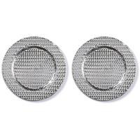 Christmas goods 2x Diner/kerstdiner borden/onderborden zilver gevlochten 33 cm rond -