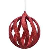 Bellatio 18x Open kerstballen rood met glitters 8 cm kunststof -