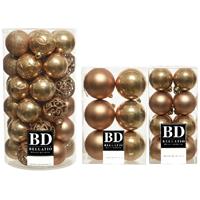 Bellatio 59x stuks kunststof kerstballen camel bruin 4, 6 en 8 cm glans/mat/glitter mix -