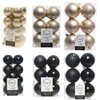 Decoris Kerstversiering kunststof kerstballen mix zwart/champagne 4-6-8 cm pakket van 68x stuks -