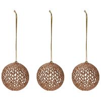 Bellatio 4x Gouden glitter draad/rotan look kerstballen kunststof 9 cm -