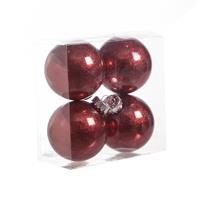Cosy & Trendy 4x stuks kunststof kerstballen met glitter afwerking rood 8 cm -