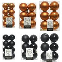 Decoris Kerstversiering kunststof kerstballen mix zwart/cognac bruin 4-6-8 cm pakket van 68x stuks -
