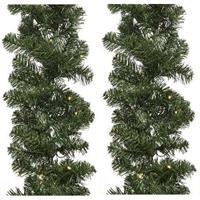 Merkloos 2x Groene kerst dennenslinger guirlande Imperial met licht 270cm -