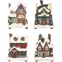 Decoris Kerstdorp huisjes set van 4x huisjes met Led verlichting 12 cm -