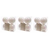 12x Parelmoer witte kerstballen 10 cm kunststof mat/glans -