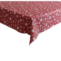 Bellatio Kerst tafelzeil/tafelkleed rood met witte sneeuwvlokken print x 180 cm -