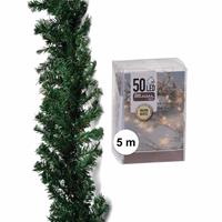 Bellatio Dennenslinger/dennen guirlande groen 270 cm met warm witte verlichting -