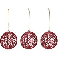 Bellatio 4x Rode glitter draad/rotan look kerstballen kunststof 9 cm -