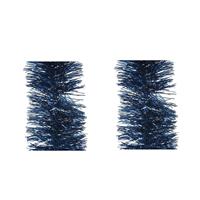 Decoris 4x stuks donkerblauwe kerstslingers 10 cm breed x 270 cm kerstversiering -