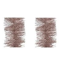 Decoris 2x stuks lichtroze kerstslingers 10 cm breed x 270 cm kerstboomversiering -