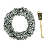 Decoris Groen/witte kerstkrans 60 cm Imperial met kunstsneeuw en met gouden hanger -