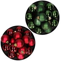 Decoris Kerstversiering kunststof kerstballen mix donkergroen/donkerrood 4 en 6 cm pakket van 80x stuks -