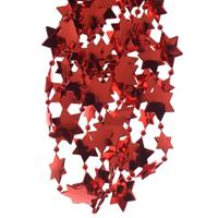 Decoris 10x stuks kerst rode sterren kralenslingers kerstslingers 270 cm -