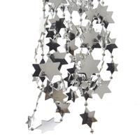 Decoris 2x stuks zilveren sterren kralenslingers kerstslingers 270 cm -