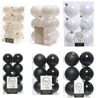 Decoris Kerstversiering kunststof kerstballen mix zwart/parelmoer wit 4-6-8 cm pakket van 68x stuks -