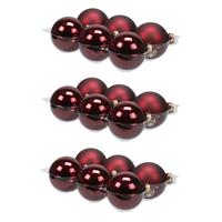 Bellatio 18x stuks glazen kerstballen donkerrood 8 cm mat/glans -