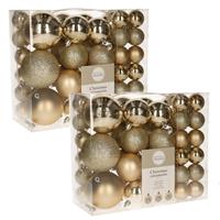 House of Seasons 92x stuks kunststof kerstballen champagne 4, 6 en 8 cm -