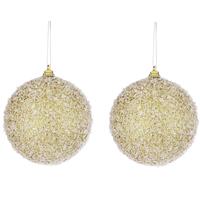 Mica Decorations 10x Gouden kunststof kerstballen met witte sneeuw afwerking 8 cm -