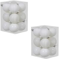 Bellatio 24x Witte kunststof kerstballen 6 cm glans/mat/glitter -
