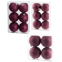 Cosy & Trendy Kerstversiering set glitter kerstballen aubergine roze 6 - 8 -10 cm - pakket van 50x stuks -
