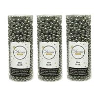 Decoris 3x stuks kerstboom kralenslingers antraciet (warm grey) 10 meter kerstslingers -