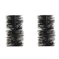 Decoris 6x stuks zwarte kerstslingers 10 cm breed x 270 cm kerstboomversiering -