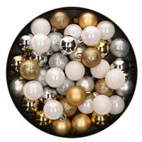 Bellatio 42x Stuks kunststof kerstballen mix goud/zilver/wit 3 cm -