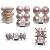 Decoris Kerstversiering kunststof kerstballen lichtroze 6-8-10 cm pakket van 68x stuks -