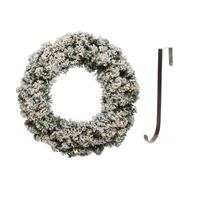 Decoris Groen/witte led kerstkrans 50 cm Imperial kunstsneeuw met ijzeren hanger -