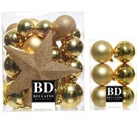 Bellatio 39x stuks kunststof kerstballen met ster piek goud mix 5, 6 en 8 cm -