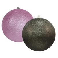 Decoris Kerstversieringen set van 2x extra grote kunststof kerstballen zwart en roze 25 cm glitter -