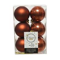 Decoris 24x stuks kunststof kerstballen terra bruin 6 cm glans/mat -