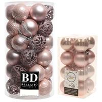 Decoris Kerstversiering kunststof kerstballen lichtroze 4-6 cm pakket van 53x stuks -
