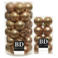 Bellatio 53x stuks kunststof kerstballen camel bruin 4 en 6 cm glans/mat/glitter mix -