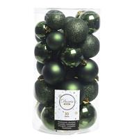 Decoris 30x Donkergroene kerstballen 4 - 5 - 6 cm kunststof -