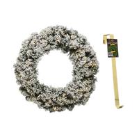 Decoris Groen/witte led kerstkrans 60 cm Imperial met kunstsneeuw en met gouden hanger -