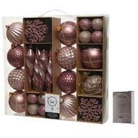 50x Roze kerstballen en figuren 4-8-15 cm kunststof mix incl. ophanghaakjes -