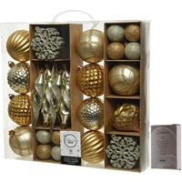 Decoris 50x Gouden kerstballen en figuren 4-8-15 cm kunststof mix incl. ophanghaakjes -