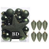 Decoris Kerstversiering kunststof kerstballen met piek donkergroen 5-6-8 cm pakket van 39x stuks -