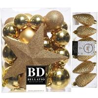 Decoris Kerstversiering kunststof kerstballen met piek goud 5-6-8 cm pakket van 39x stuks -