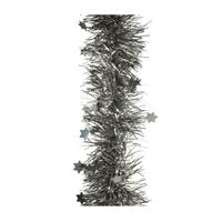 Decoris 1x stuks lametta kerstslingers met sterretjes antraciet (warm grey) 270 x 10 cm -